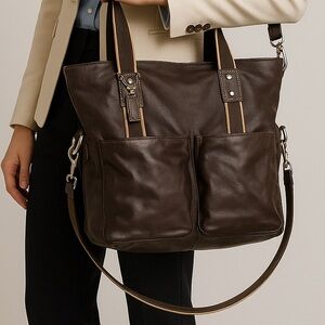 Coach F70558 Heritage Web Brown Leather Tote commuter bag quiet luxury classic